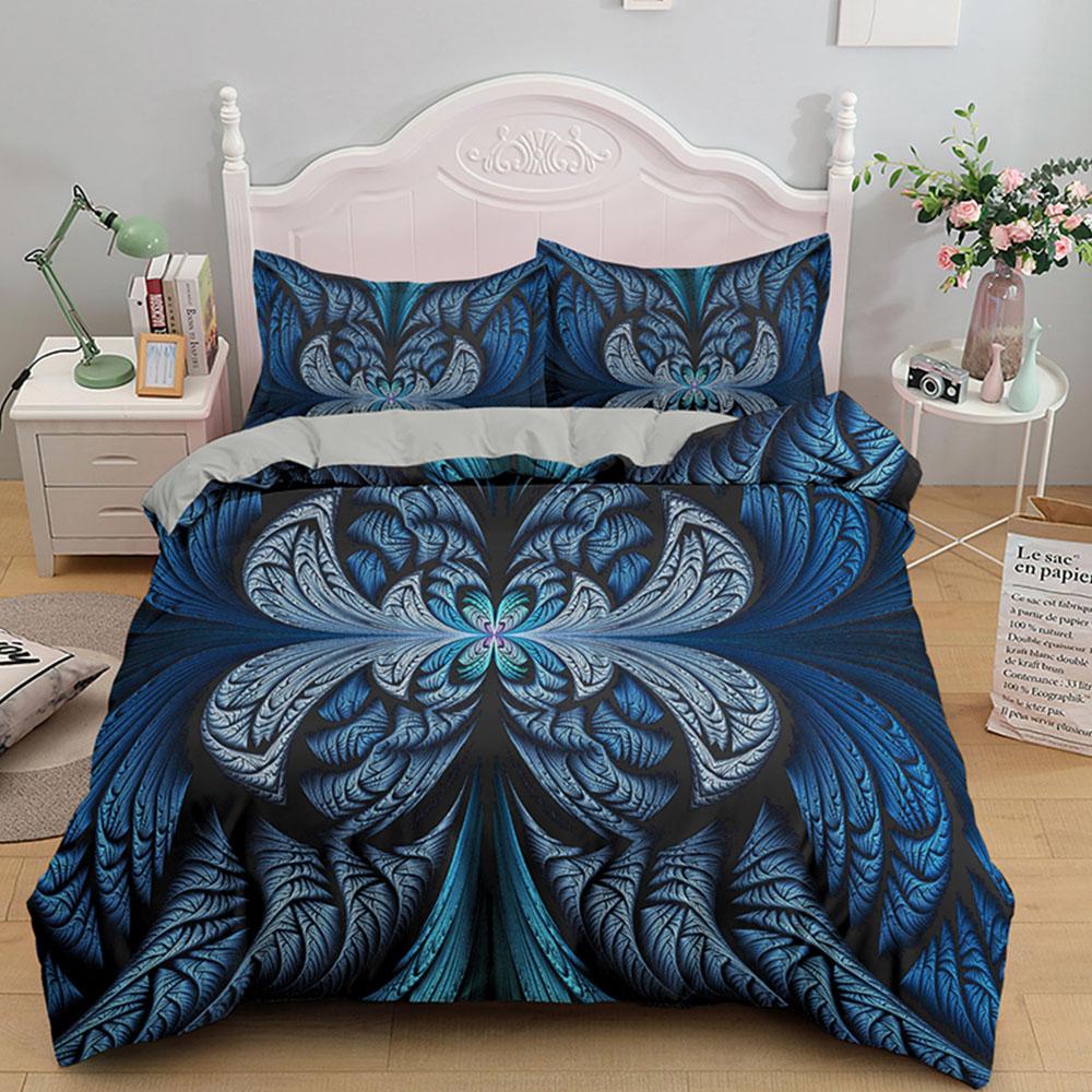 Mandala Duvet Cover Set Blue Flower Abstract Art Pattern Comforter Cover King Queen Size For Teen Adults Bedding Set With Zipper