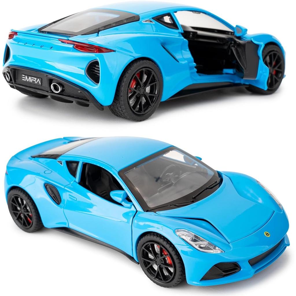 Lotus Emira Modellauto im Maßstab 1/24, Spielzeugauto mit Rückziehfunktion aus Zinklegierung mit Ton und Licht als Geschenk für Kinder, Jungen und Mädchen