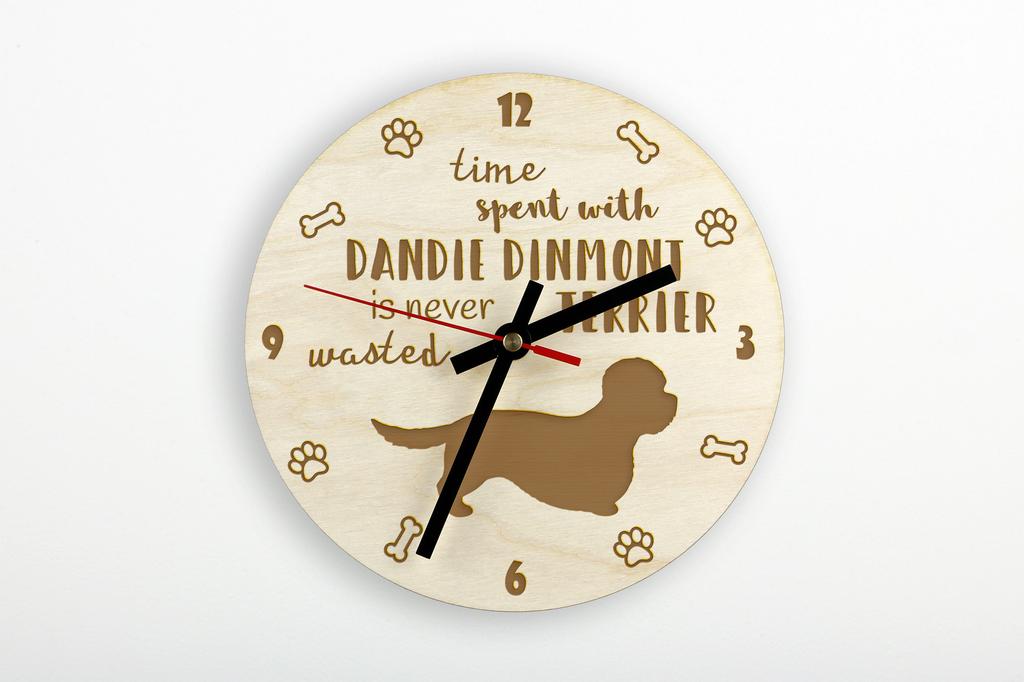 Dandie Dinmont Terrier, Hindlee Terrier I - köpekli saat, oymalı ahşap saat, Art-Dog tarafından kişiselleştirilmiş saat