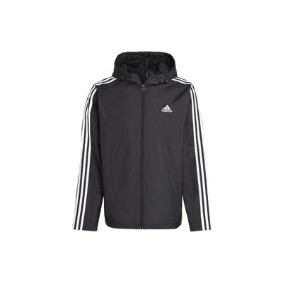Sweat à capuche zippé pour homme avec logo imprimé à trois bandes unies, vestes, noir IB0381