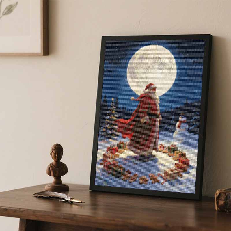DIY Diamond Painting Kit Santa Moonlit Snow 5D Full Drill Canvas Art Relaxing Stress Relief Craft for Adults and Beginners Christmas Decor