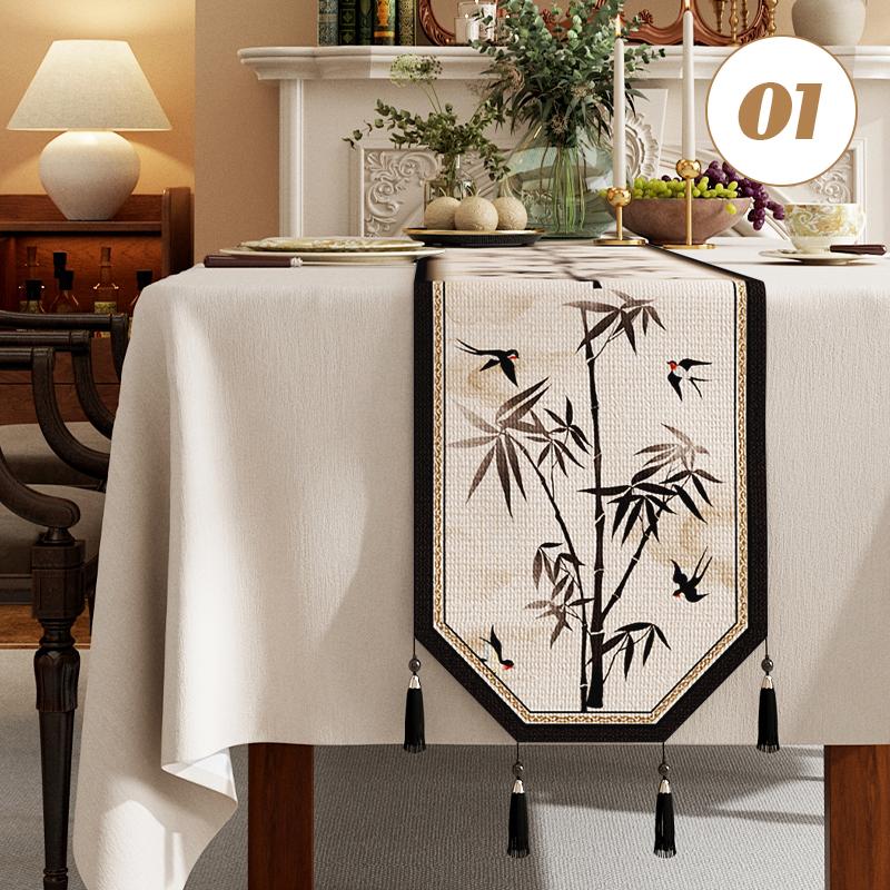 Chinese Traditional Table Runner Cotton And Linen Tea Table Mat Tassel Lace Table Cover Home Decor TV Cabinet Table Runners