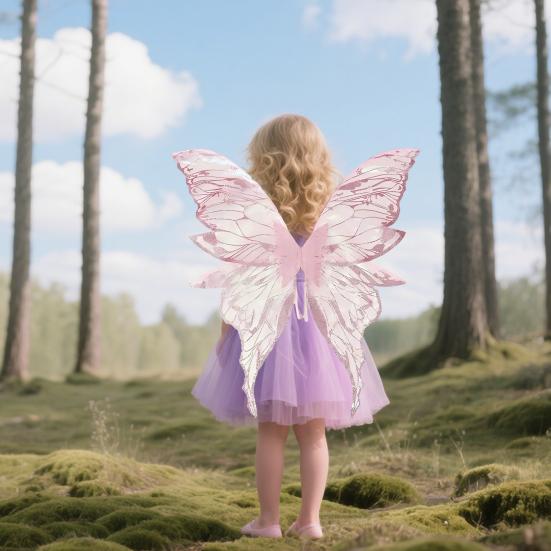 Fairy Wings for Adults And Girls Butterfly Fairy Costume Set with Floral Garland Wand Elf Ears Gradient Organza Butterfly Wings