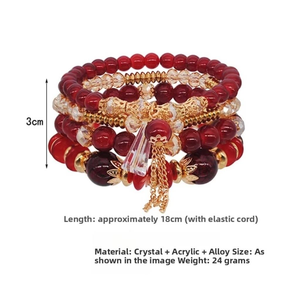 Crystal Tassel Bohemian Crystal Bracelet Multi-Layer Elastic Rope Tassel Bracelet Handmade Beaded Adjustable Women Bracelet