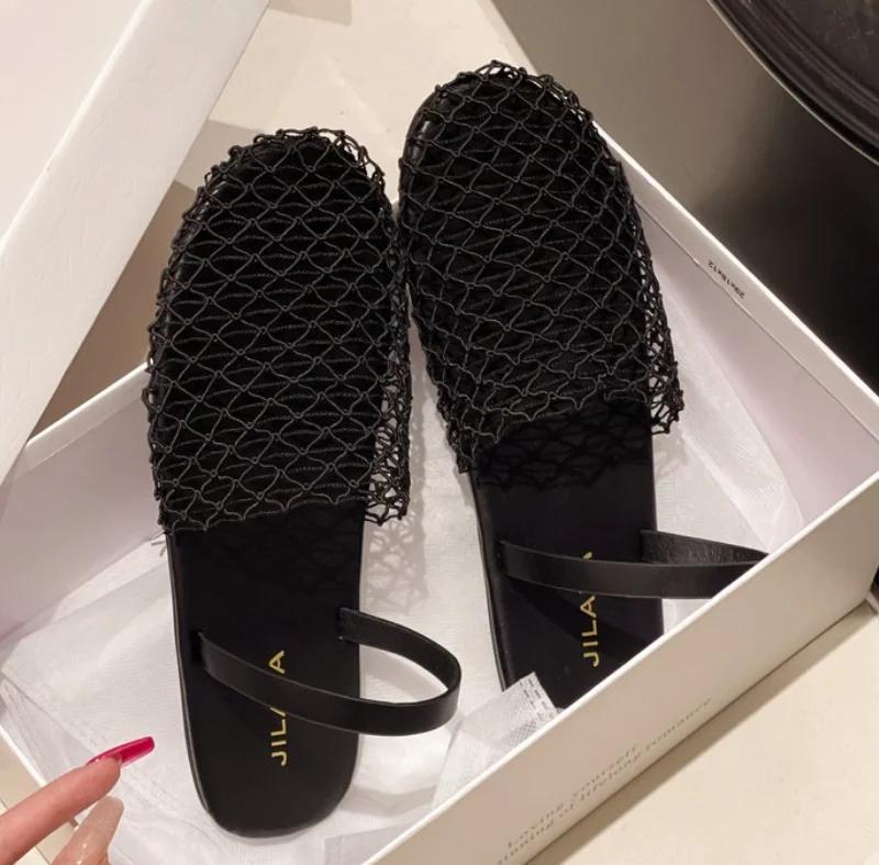 Fashion In Summer, Wear Round Toe, Straight Buckles, Casual and Comfortable, Women's Flats, Cut-out Mary Jane Single Shoes,fishnet Shoes