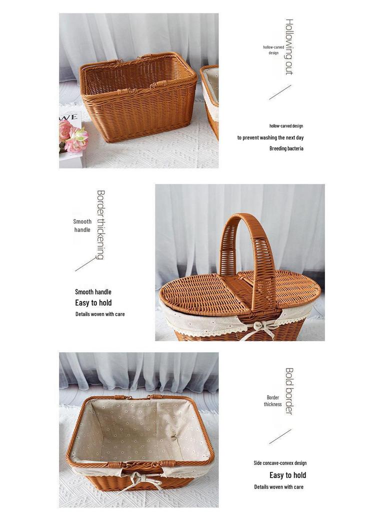 Outdoor Woven Rattan Storage & Picnic Basket with Lid – Ideal for Shopping, Gifts, Eggs & More