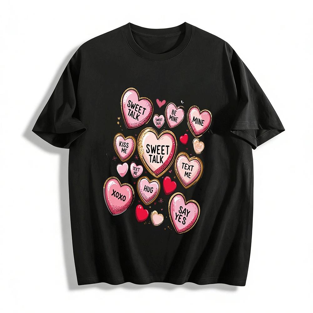 

Sweet Talk Heart Print Casual Tee Valentine s Day Top Pure cotton T-shirt XXS