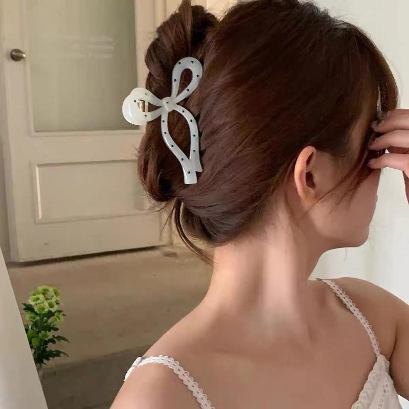 Black White Bowknot Hair Claw for Women Korean Elegant Bow Hair Clips Crab Hairpins Barrette Girl Hair Accessories