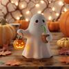 Nightstand Lamp Ghost Sculpture Statue Holding Pumpkin Drinking Ambient Lighting for Home Bookshelf Tabletop