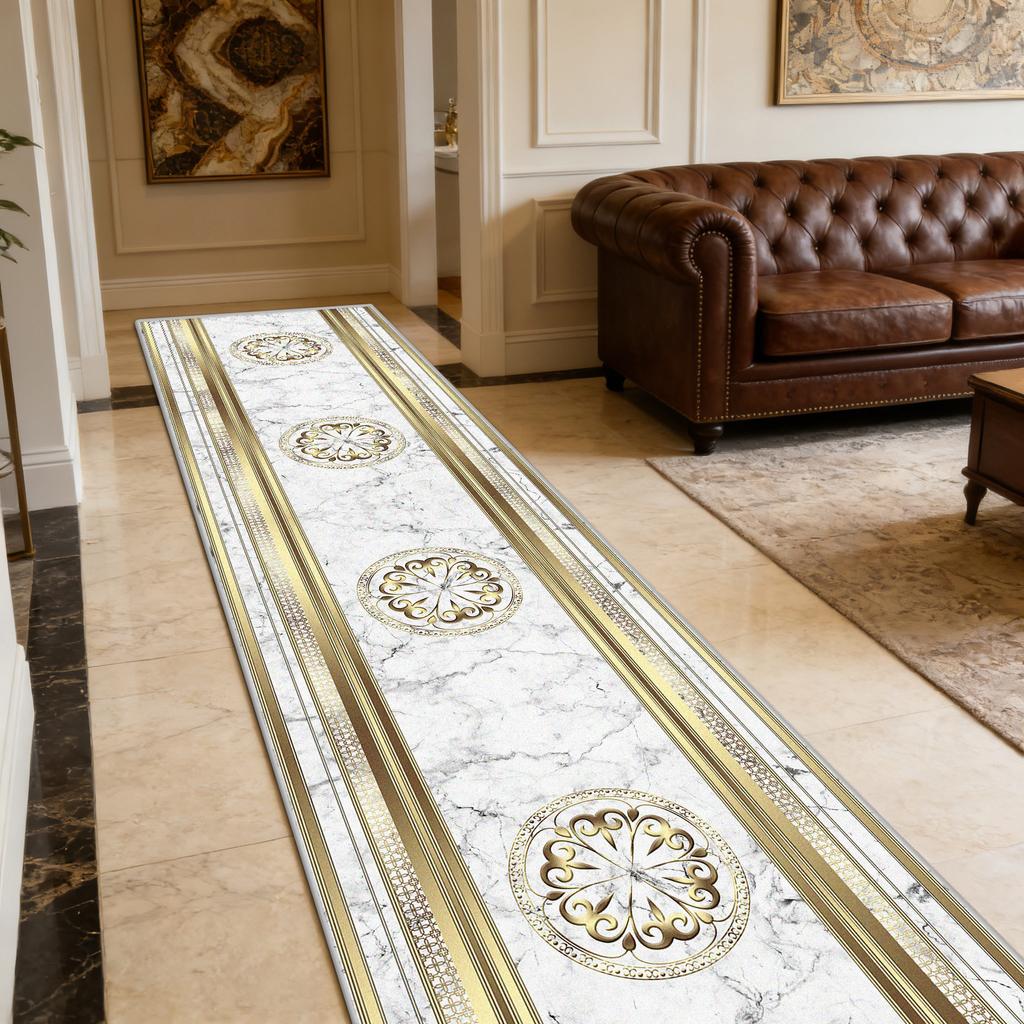 European Gold Light Luxury Antiskid Corridor Carpet Home Decoration Luxury Soft Long Runner Rug Easy Clean Lint-free Floor Mats