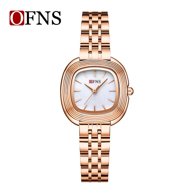 OFNS Women's Fashionable Lightweight Waterproof Quartz Watch with Small Leather Strap and Square Dial