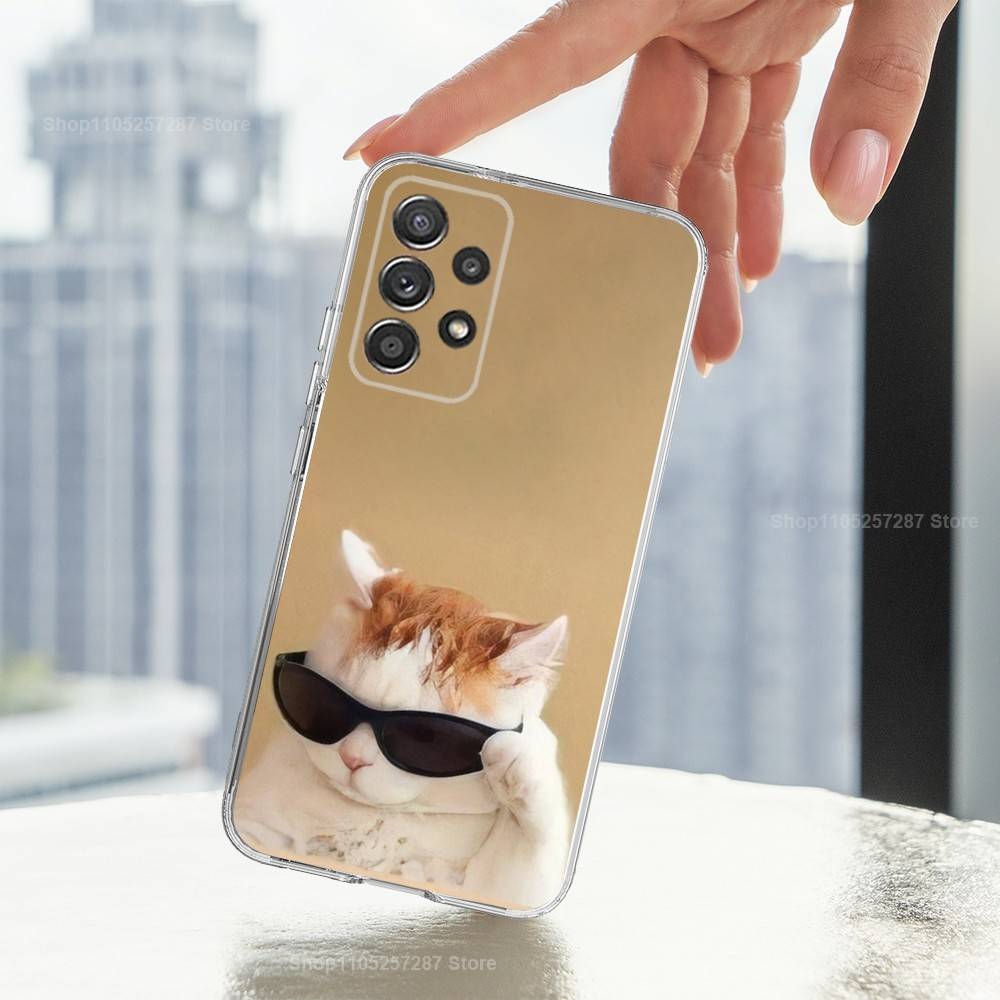 Funny Art Cat Memes Phone Case For Samsung A51,71,30,S21,10,20,Ultra,FE,Lite, S22,23,9,PIus,Transparent, Silicone SamsungS21plus