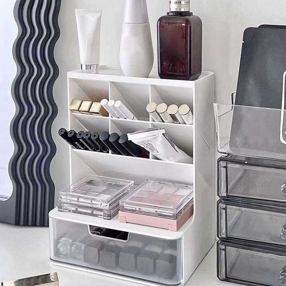 6-Grid Desktop Storage Drawers Oblique Insertion Large Capacity Oblique Pen Holder Solid Color Space-saving