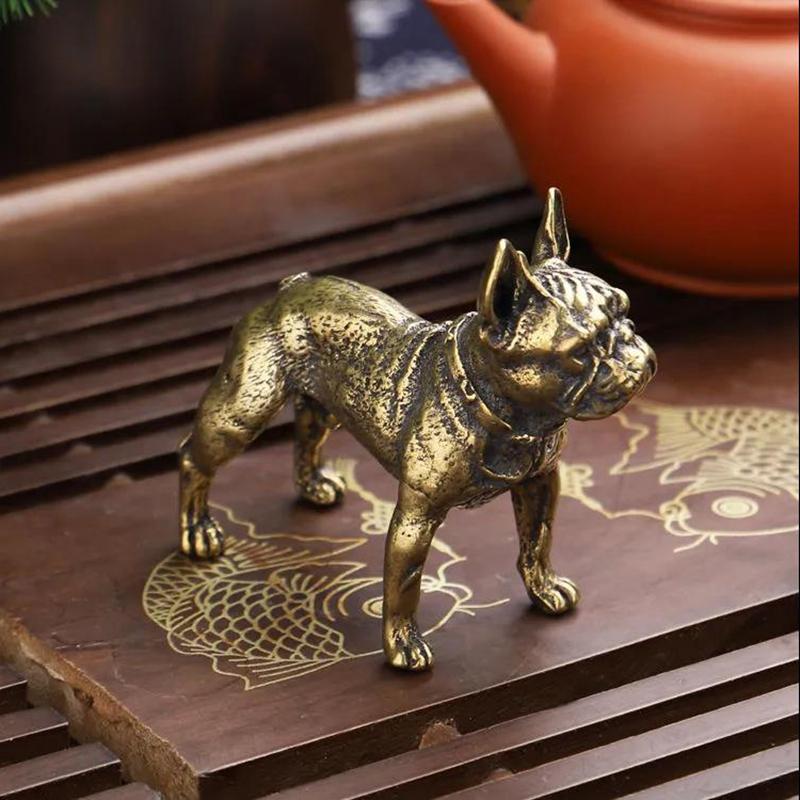 Retro Brass Bulldog Desk Ornaments Miniatures Figurines Handmade Cute Animal Tea Pet Dog Statue Ornament Home Decorations Gifts
