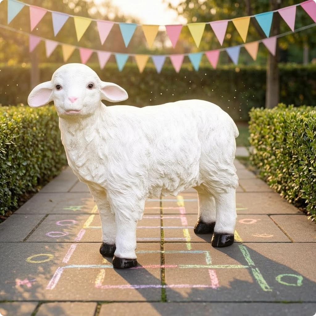 Sheep Garden Sculpture Fiberglass-Reinforced Sheep Sculpture Resin Ornament Landscape Decorative Accent