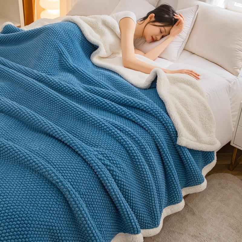 Thick Lambswool Solid Color Blanket Warm Skin-Friendly Office Nap Sofa Blankets Simple Autumn and Winter Colorfast Home Textile