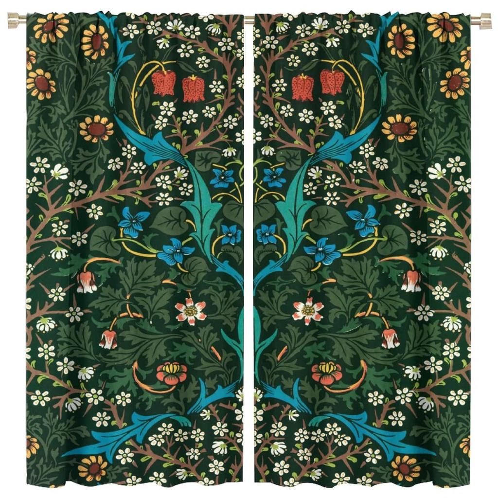 Tenda Retro Finestre William Morris con Motivo Botanico, Tenda Oscurante William Morris Arte Floreale 2 Pannelli