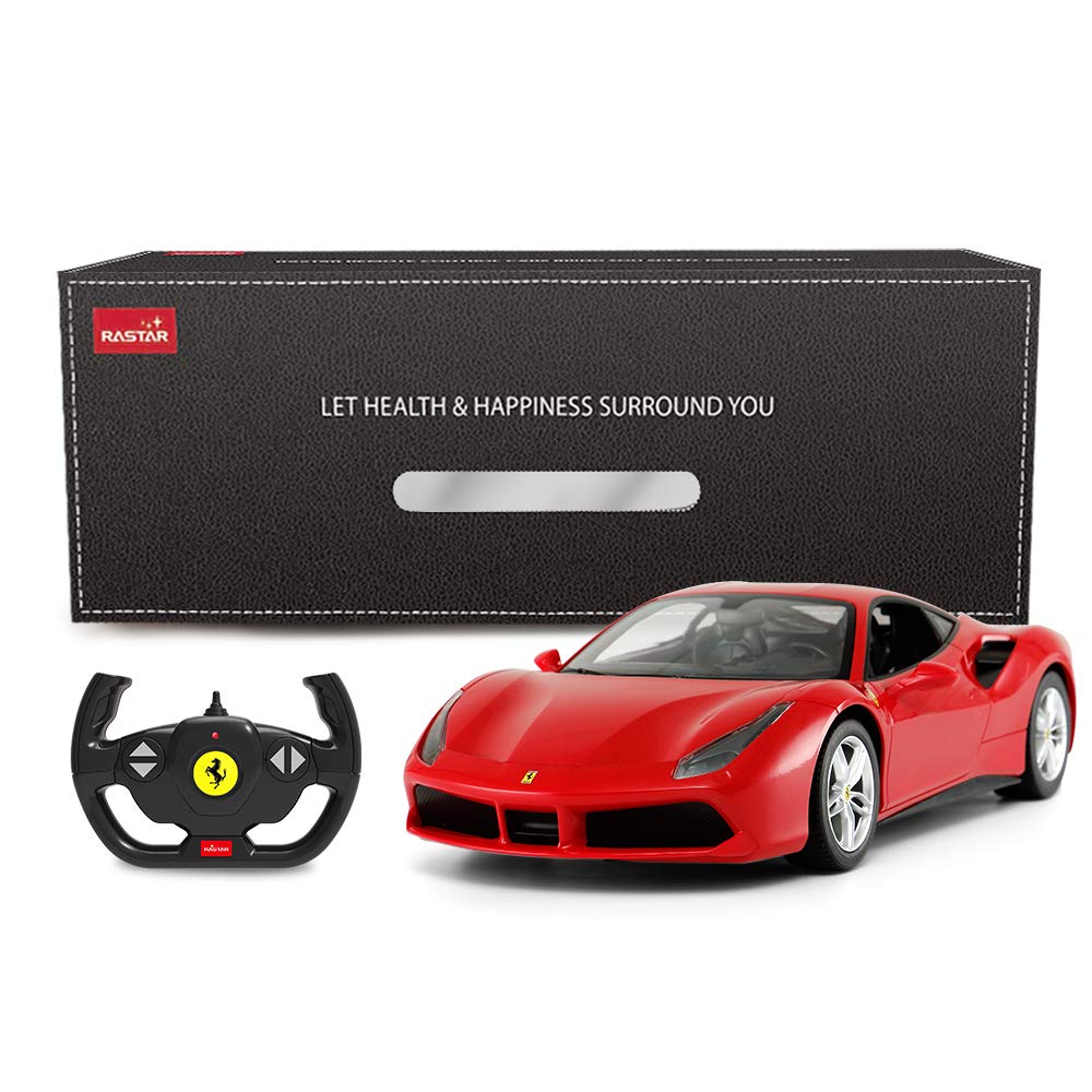 scale Ferrari 488 GTB car with illuminated headlights and red 114 radio-controlled taillights,