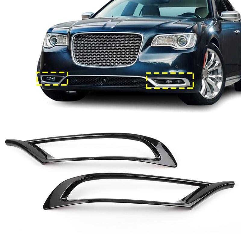 1 Pair Glossy Black ABS Plastic Car Front Left Right Fog Light Lamp Cover Trim Bezel Fit For Chrysler 300 2015 2016 2017-2022