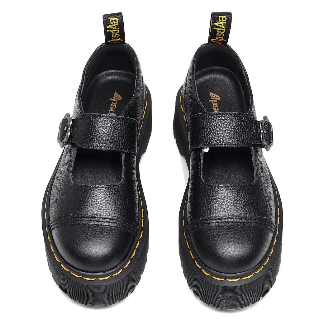 Thick-soled T-word Mary Jane Women's Shoes First-layer Leather Lychee Pattern College British Style Heightening Small Leather Shoes