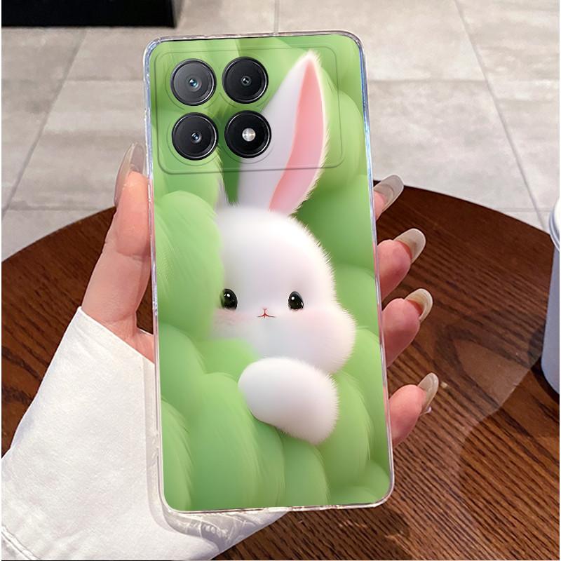 Case Poco X6 Pro 5G/Poco X6 5G Clear Luxury Cute Love Rabbit Funny Soft Silicone Phone Case PocoX6 X6Pro Transparent Back Cover