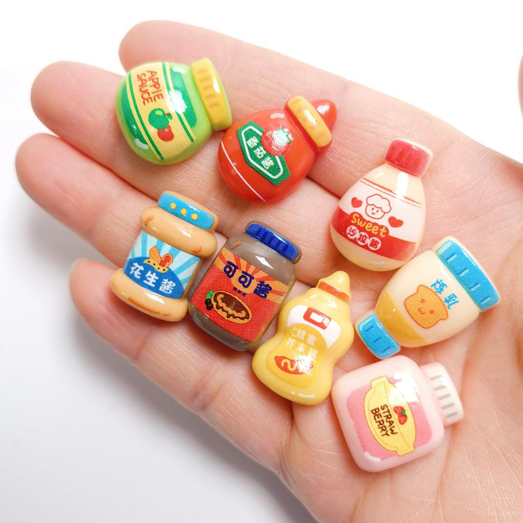 100PCS Mini Shiny Sauce Bottle Series Resin Flatback Cabochons for Hairpin Phone Decor DIY Embellishments Hair Bows Center