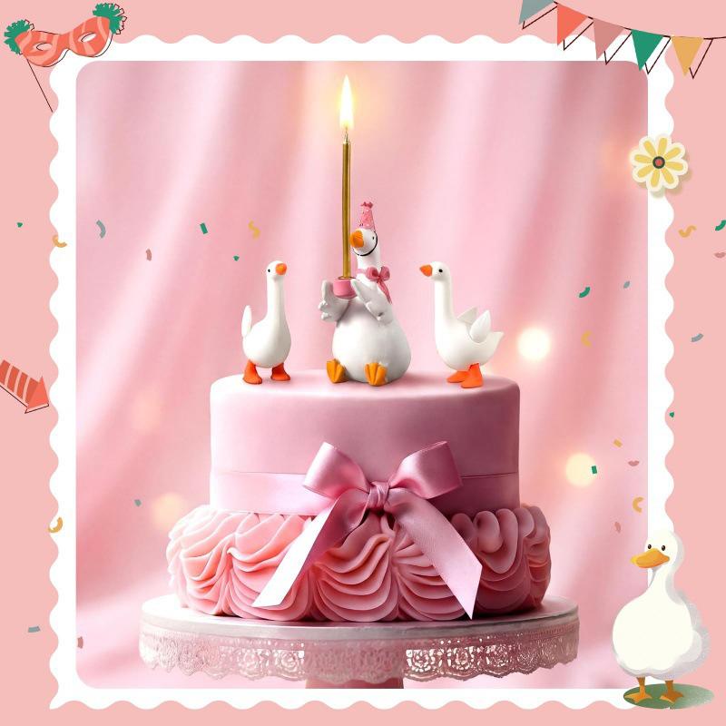 Cute Goose Candle Holder Aesthetic Pink Party Hat Goose Statue for Wedding Reception Table Home Shelf Decor Gift