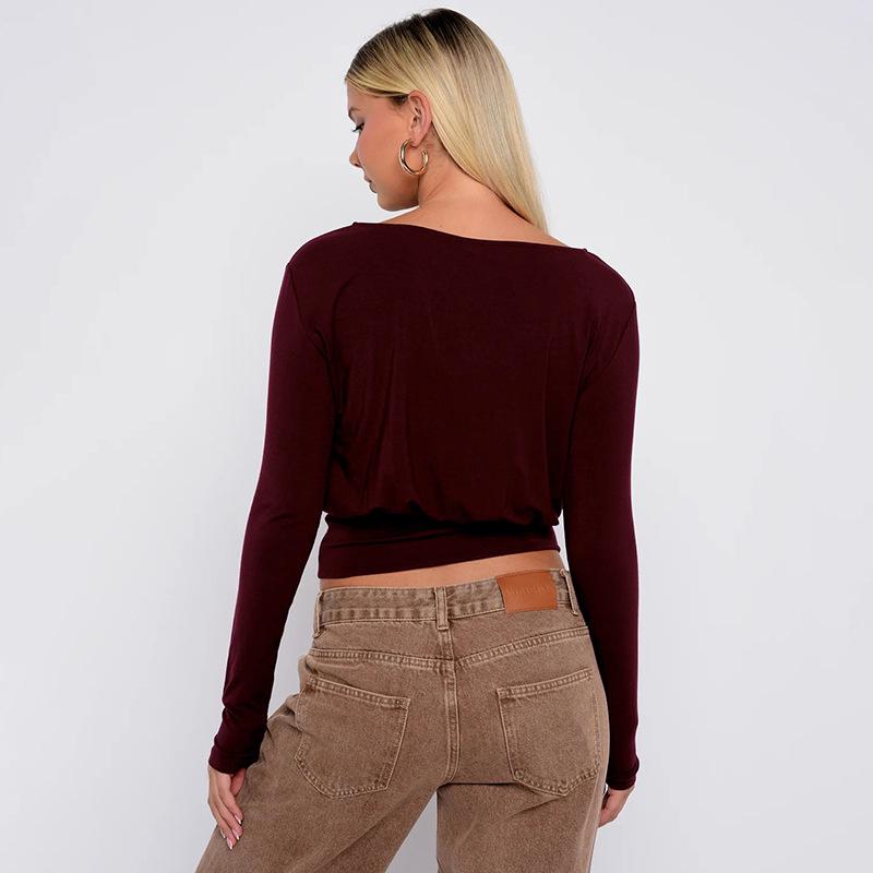 Europese Herfst Veelzijdig Casual Taille-Insnijdend Kleurblok Streep Lange Mouw T-shirt voor Dames