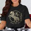 Chinese Happy New Year 2026 Unisex Cotton Tshirts Retro Year of The Horse Graphic Oneck Printed Tops Ropa Mujer Women Clothes