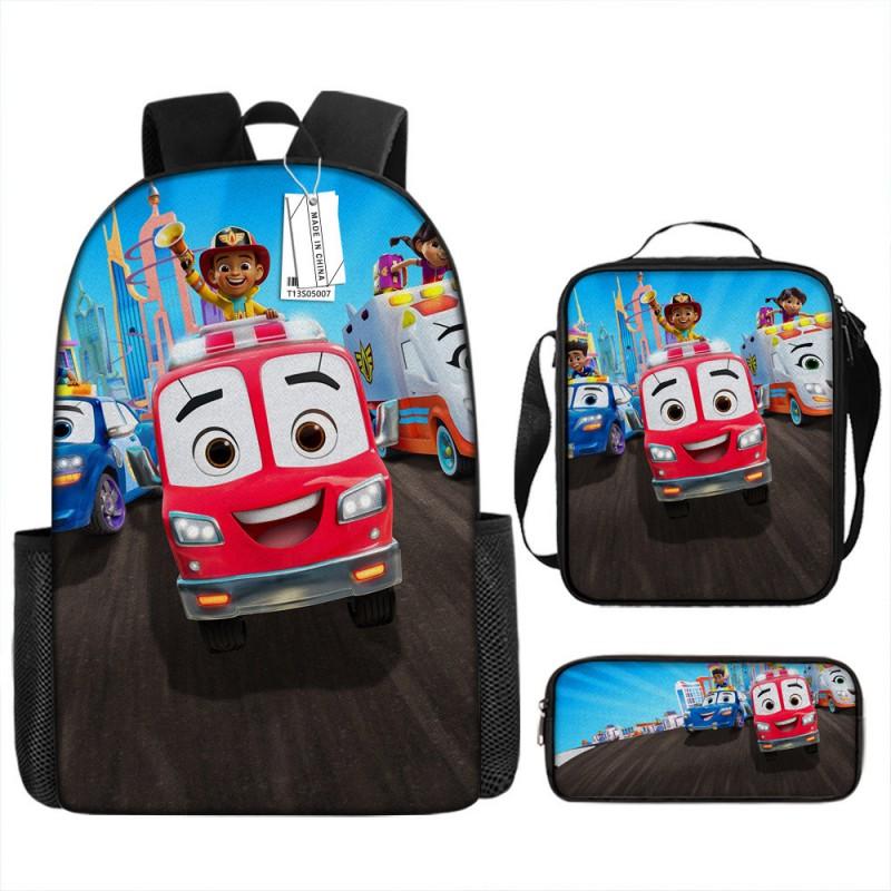 Kids Cartoon Backpack Set School Large Capacity Oxford Fabric 3-Piece With Crossbody Bag Pencil Case
