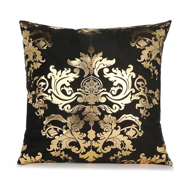 Modern Geometric Gold Bronzing Plants Leaves Cushion Cover Super Quality Polyester Pillow Cover Decorative Pillow for Sofa Chair