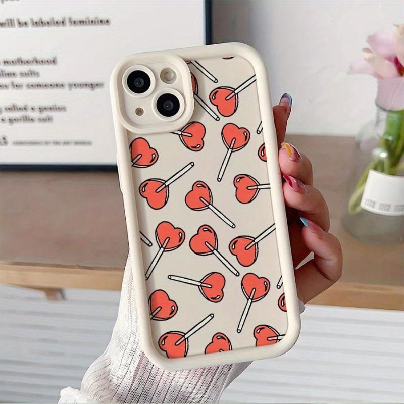 Heart shaped lollipop Phone case iPhone 15 Pro Max 11 12 13 16 14 Plus Silicone Shockproof Case Lens protector shell
