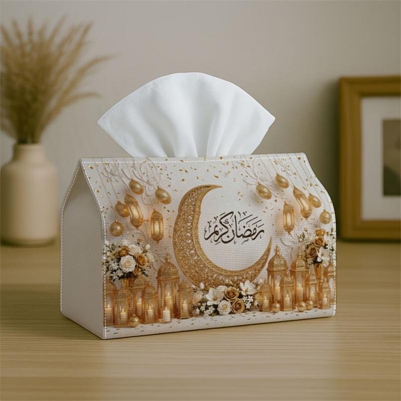 1pc Party Tissue Box, Elegant Luxury Floral Design, Versatile Tissue Holder, Bright White Flower Golden Lantern, Outdoor Party Essentials, Daily Deskt