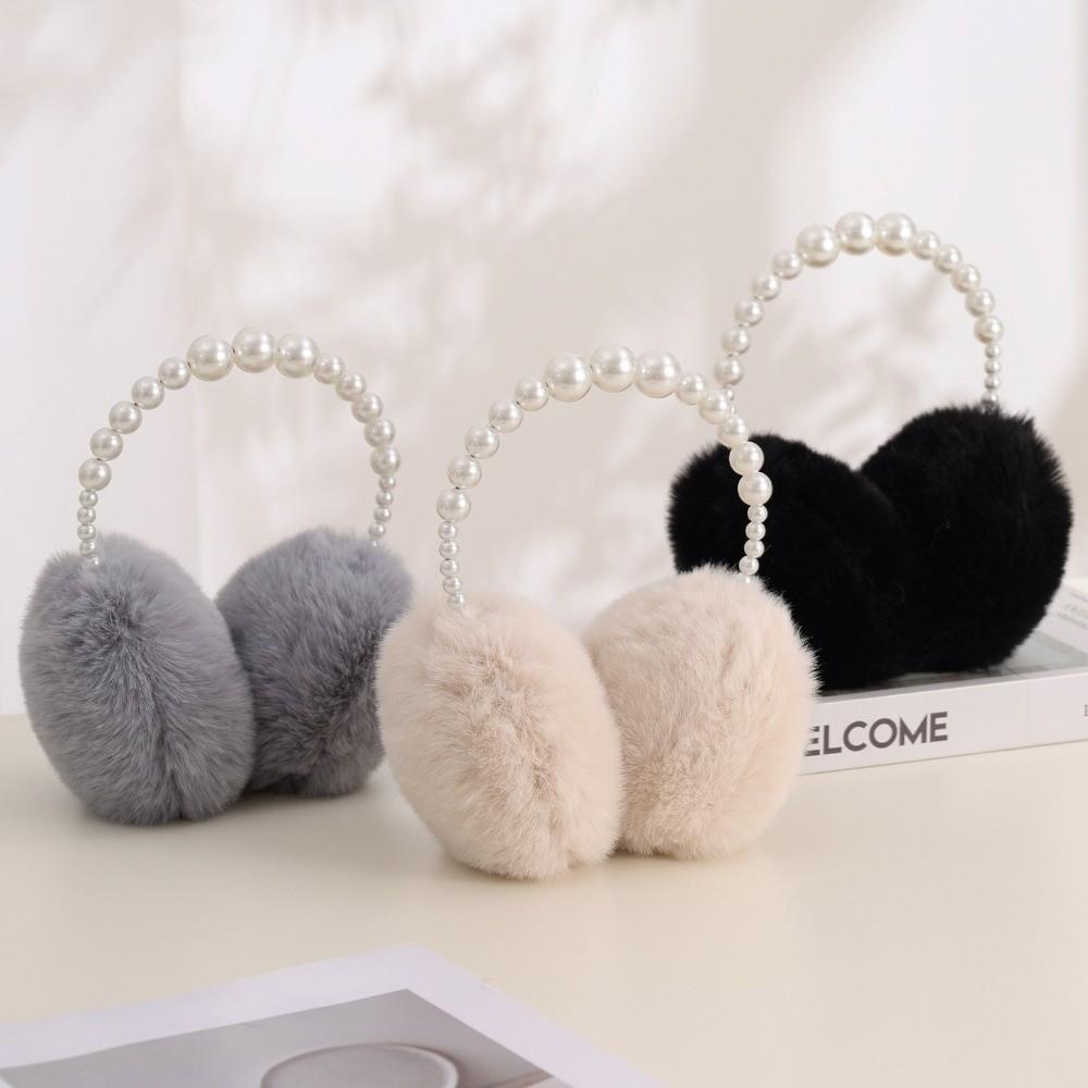 Soft Plush Ear Covers Anti-rabbit Fur Pearl Ear Protect Fashion Ear Muffs  Women