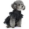 Pet Dog Cat Wednesday Dress Addams Costume Cosplay Cute Puppy Kitten Black Coat Clothes with Belt Halloween Party Dress Up Pretend Play for Small