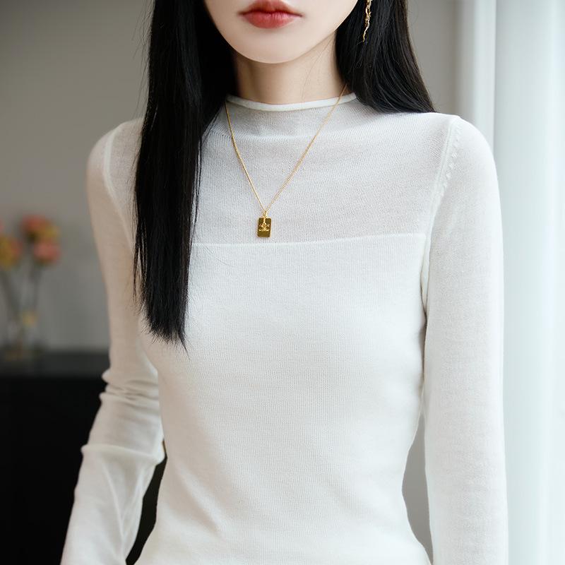 Design-Inspired Women's Ribbed Mock Neck Knit Top – New Autumn Long-Sleeve Pullover T-Shirt