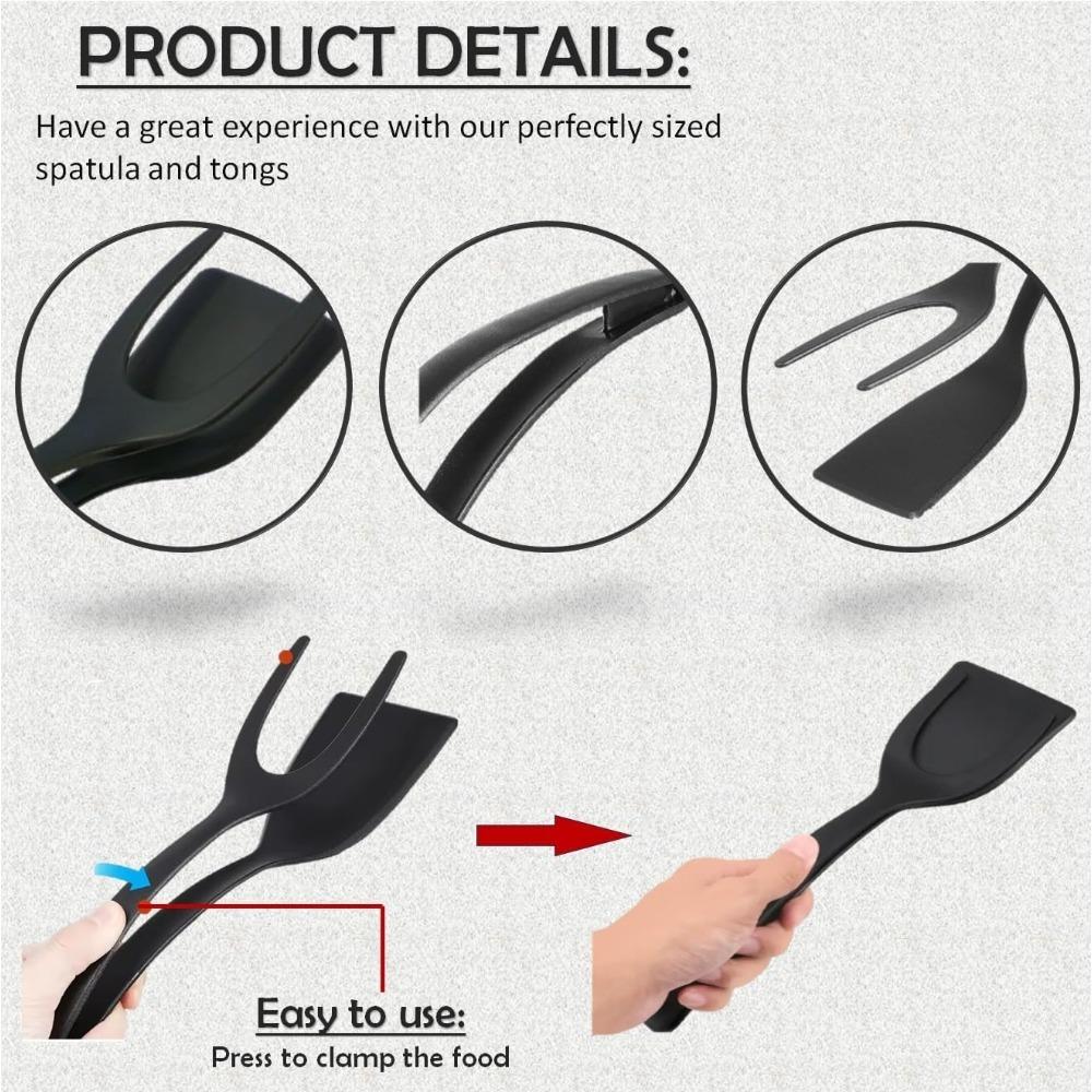 2 in 1 Spatula and Tongs, Egg Flipping Spatula, Multi-purpose Kitchen Gadget for Pancake Fish French Toast Fried Egg Bread
