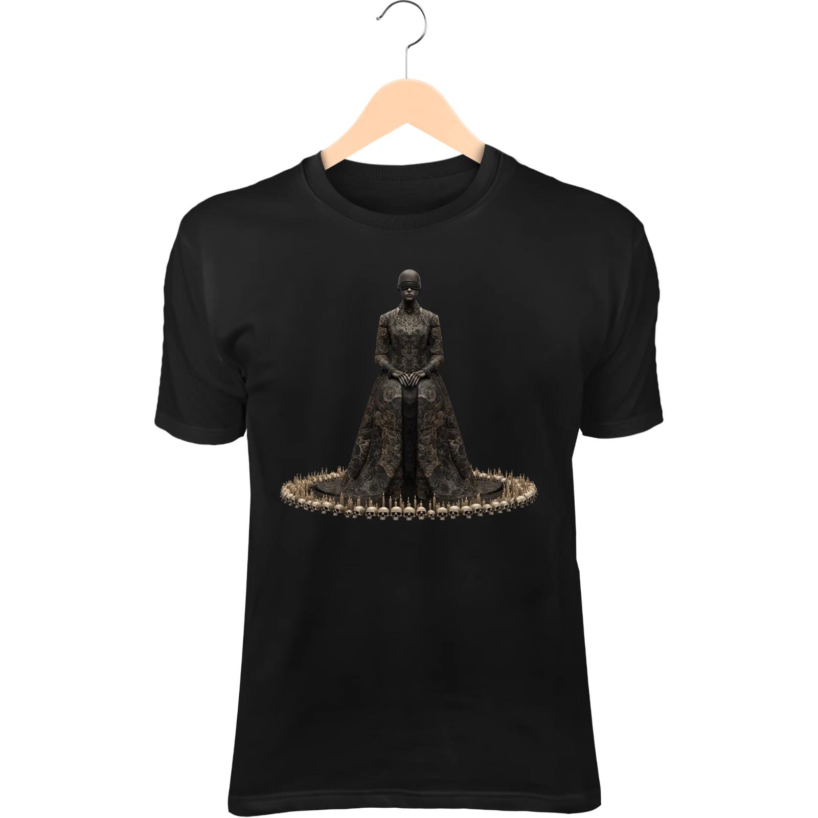 Skull Priestess II T-Shirt – Shadowbone Robes, Blindfolded, Gothic Mystic S