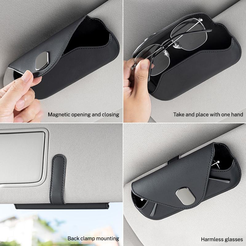 Skórzany Etui Pudełko na Okulary do Osłony Przeciwsłonecznej Samochodu Klipsy do Przechowywania Okularów Przeciwsłonecznych Dla Porsche Cayenne Panamera Macan 911 718 Taycan Boxster Cayman