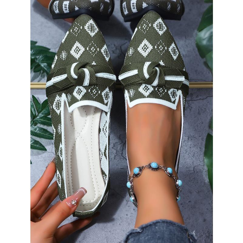 Women's Pointed Toe Flying Woven Loafers, Bow Decor Slim Fit Flat Shoes, Casual Slip On Daily Ladies Single Shoes