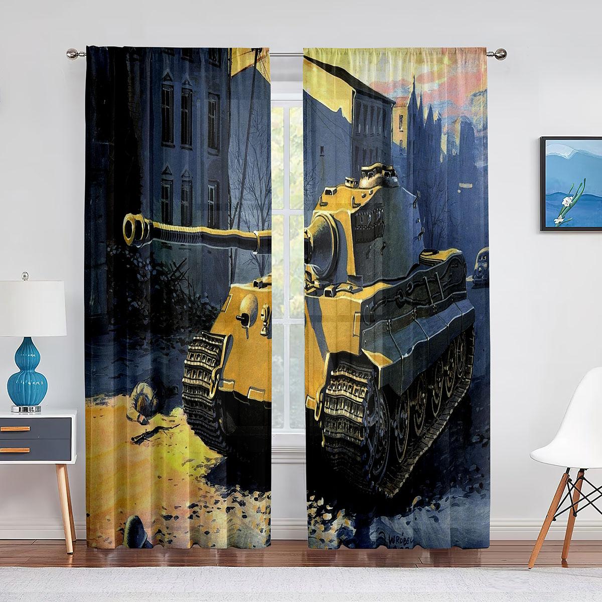Зеленый танк пушка армейский автомобиль тюлевые шторы для гостиной для мальчиков декор — фото 13