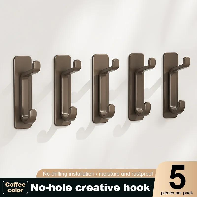 5PCS Heavy Duty Self-Adhesive Hooks, No Drilling Required-Strong Plastic Wall Hooks for Bathroom,Kitchen,Wardrobe & Door Storage