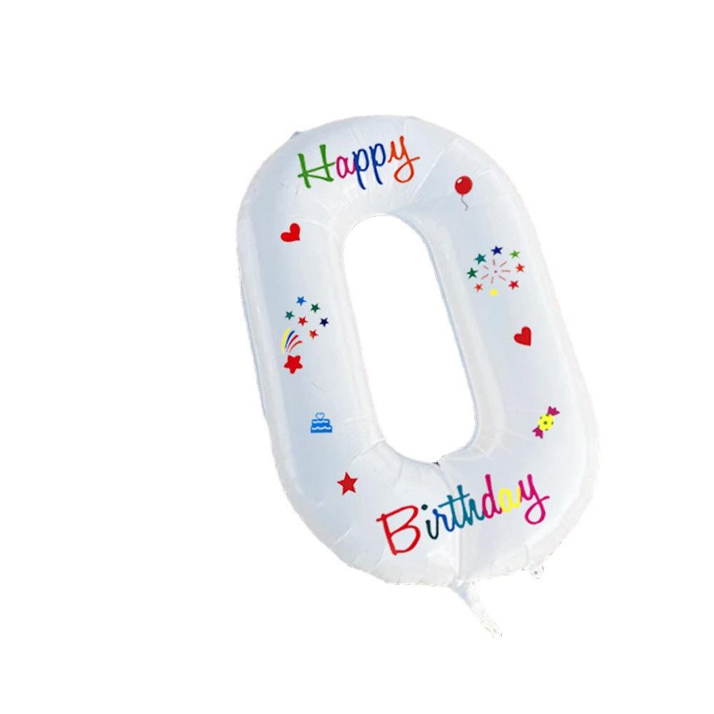 32 Inch White Digital Aluminum Film Balloon Children's Birthday Party Arrangement Photo Props Sticker Balloon