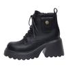 Botas de Tobillo para Mujer de Cuero Suave con Plataforma y Tacón Alto Estilo Retro Británico de Motociclista Desgastado Botas con Tacón para Mujer Moda