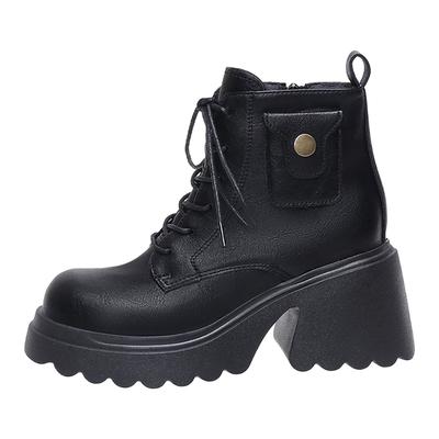 Women's Soft Leather Platform High Heeled British Retro Oversized Motorcycle Ankle Boots Boots with Heels for Women Fashion