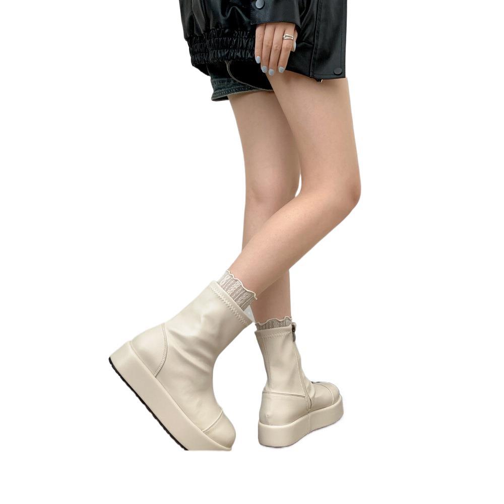 Retro white British thick-soled Martin boots women's 2025 new autumn skirt height-enhancing and thin short boots