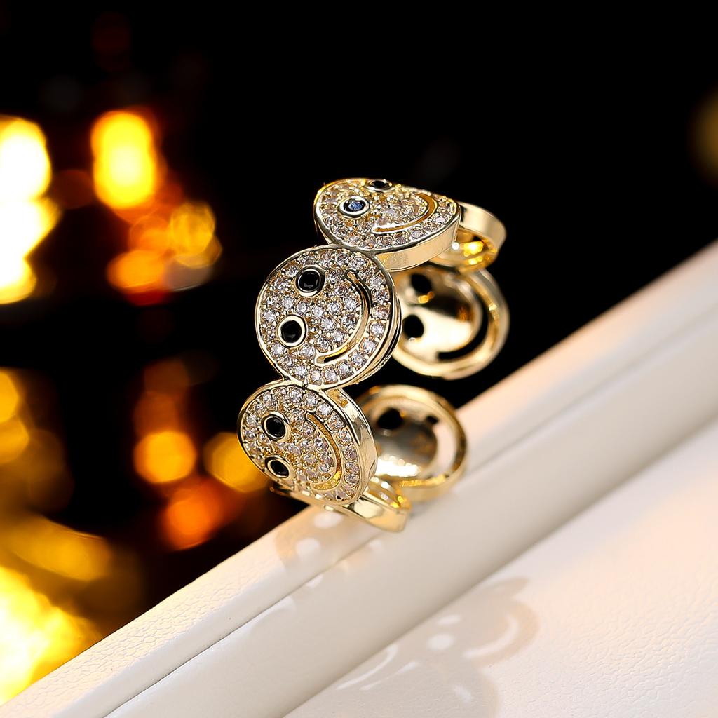 Women Smile Face Bracelet Ring Set Fashion Minimalist Zircon Jewelry Perfect For Party Gathering Wear
