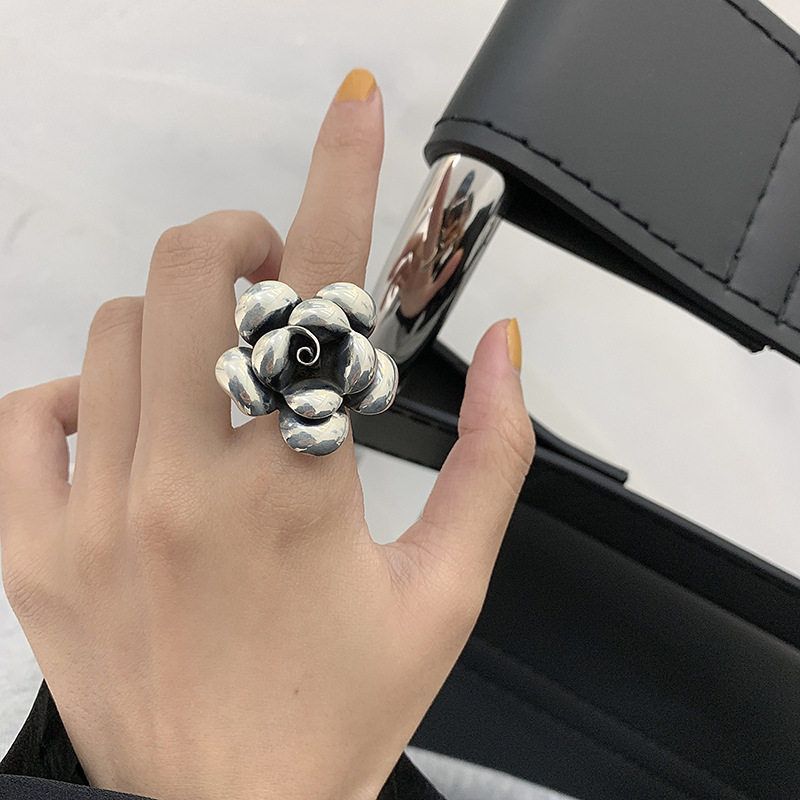 European and American Women's Hip-Hop Korean Style Internet-Famous Index Finger Ring Big Petal