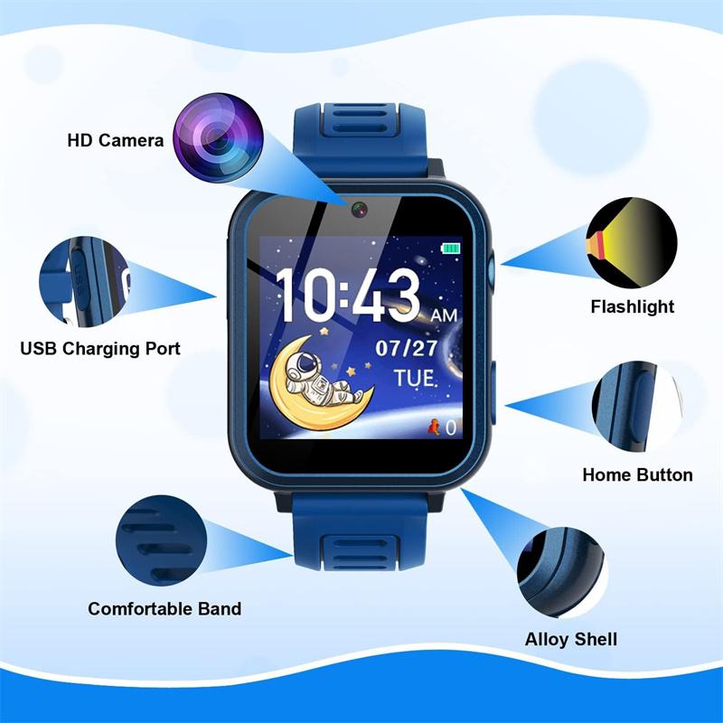 Smartwatch für Kinder, 24 Puzzlespiele, Telefonanruf-Uhr, Musik-Player, Schrittzähler, Wecker, Taschenrechner, Taschenlampe, Geschenk für Jungen und Mädchen im Alter von 4–12 Jahren