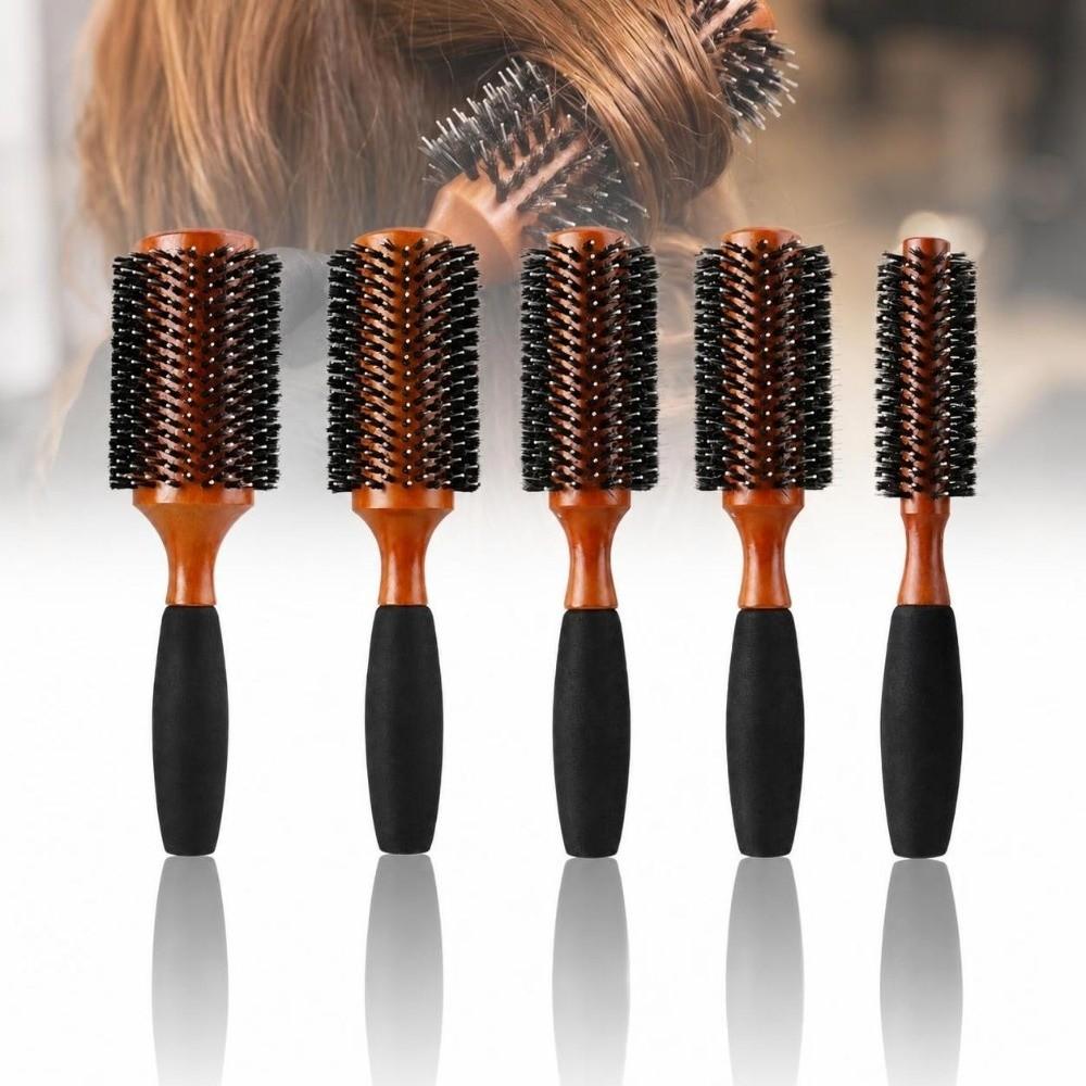 5 Sizes Round Hair Brush Wooden Handle Hair Comb High Quality Boar Bristle Brush Salon Use